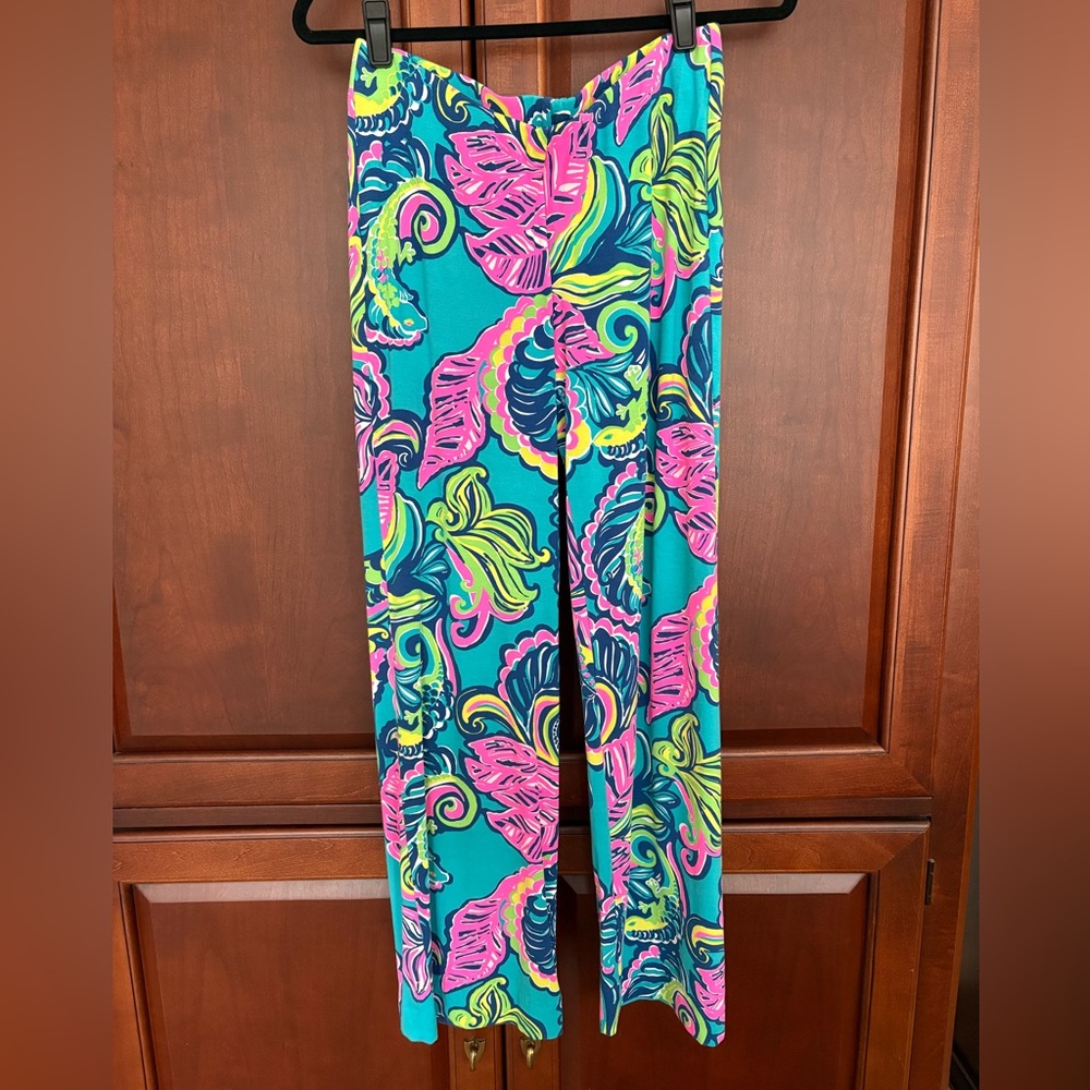 Lilly Pulitzer SAMPLE Georgia May Palazzo Pant Sea Blue Private Island Sz Small - Picture 1 of 10